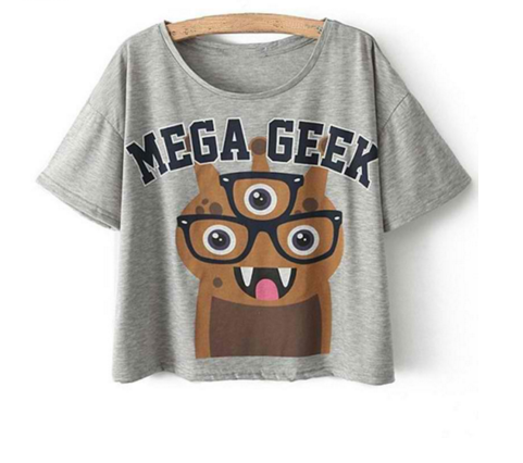 Summer Style Fox Mega Geek Crop Tops T-Shirt For Women