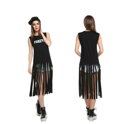 Women T-Shirt Bodycon Punk Tassel Geek Tops