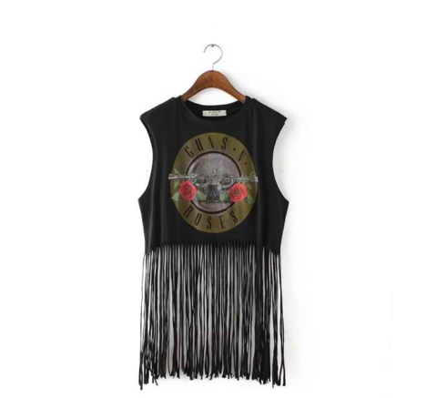 Fashion fringed t shirt women geek Punk sleeveless T-shirts